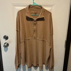American Eagle Outfitters Men's Brown Zip-Up Sweater